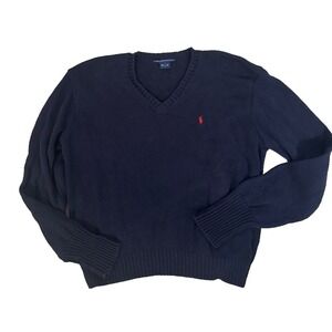 Polo Sport Ralph Lauren Sweater  Sz XL V Neck Knit Navy Red Pony Logo